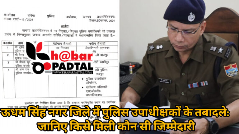 ऊधमसिंहनगर जिले में पुलिस उपाधीक्षकों के तबादले: जानिए किसे मिली कौन सी जिम्मेदारी