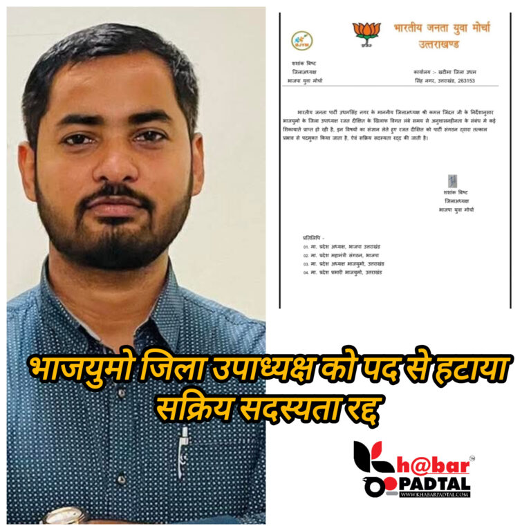भाजपा युवा मोर्चा जिलाध्यक्ष ने उपाध्यक्ष रजत दीक्षित को पद से हटाया, सदस्यता भी रद्द….